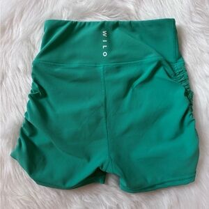 Wilo The Label Size S Teal Ribbed Biker Shorts with Ruching